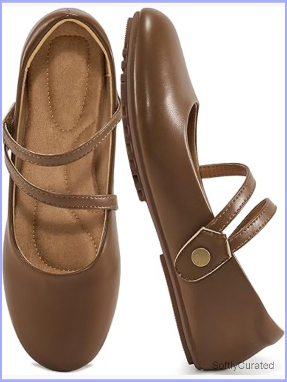 Round Toe Ballet Flats with Adjustable Strap, Comfortable Work Shoes